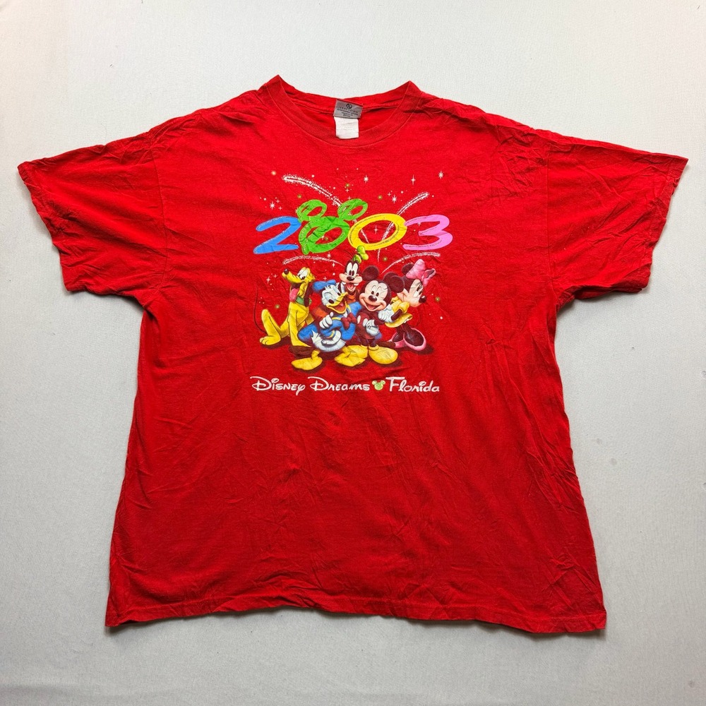 Disney T-Shirt Mens Extra Large Red Excellent 2003 Mickey Florida Jerry Leigh